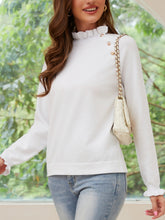 Load image into Gallery viewer, Decorative Button Turtleneck Long Sleeve T-Shirt
