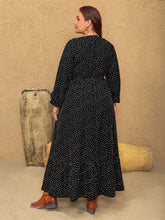 Load image into Gallery viewer, Plus Size Embroidered Polka Dot Notched Long Sleeve Dress
