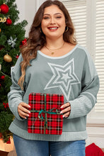 Load image into Gallery viewer, Plus Size Star Round Neck Long Sleeve Top
