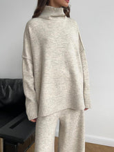 Load image into Gallery viewer, Slit Turtleneck Long Sleeve Top and Pants Sweater Set
