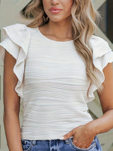 Load image into Gallery viewer, Full Size Ruffled Round Neck Cap Sleeve Blouse
