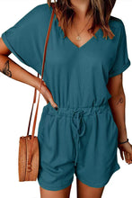Load image into Gallery viewer, Full Size Drawstring V-Neck Short Sleeve Romper

