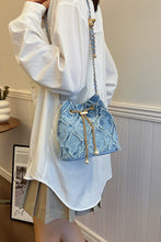 Load image into Gallery viewer, Chain Drawstring Raw Edge Denim Bucket Bag
