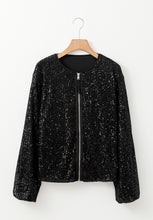 Load image into Gallery viewer, Sequin Zip Up Long Sleeve Jacket
