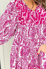 Load image into Gallery viewer, Printed Tie Neck Long Sleeve Mini Dress
