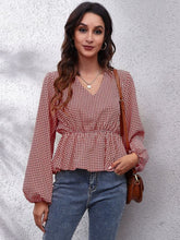 Load image into Gallery viewer, Ruched Printed V-Neck Long Sleeve Blouse
