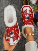 Load image into Gallery viewer, Snowman Print Flat Slippers with Faux Fur
