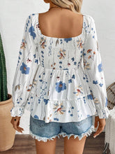 Load image into Gallery viewer, Smocked Floral Scoop Neck Flounce Sleeve Blouse
