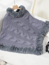 Load image into Gallery viewer, Fuzzy Hem Cable-Knit Poncho
