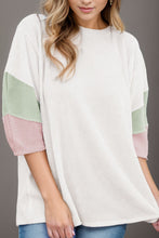 Load image into Gallery viewer, Color Block Round Neck Dropped Shoulder Blouse
