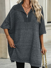 Load image into Gallery viewer, Slit Quarter Zip Half Sleeve Sweater
