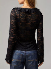 Load image into Gallery viewer, Tied V-Neck Long Sleeve Lace Shirt
