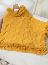 Load image into Gallery viewer, Fuzzy Hem Cable-Knit Poncho
