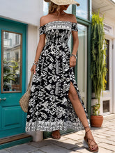 Load image into Gallery viewer, Slit Printed Off-Shoulder Dress
