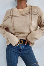 Load image into Gallery viewer, Plaid Round Neck Dropped Shoulder Sweater

