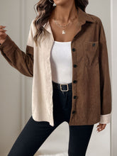 Load image into Gallery viewer, Perfee Pocketed Contrast Collared Neck Long Sleeve Shirt
