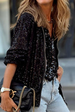 Load image into Gallery viewer, Sequin Zip Up Long Sleeve Jacket
