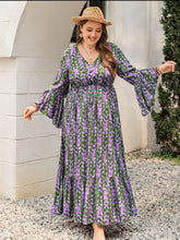 Load image into Gallery viewer, Plus Size Printed V-Neck Long Sleeve Maxi Dress
