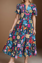 Load image into Gallery viewer, Printed Notched Puff Sleeve Midi Dress
