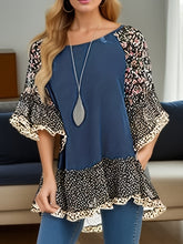 Load image into Gallery viewer, Full Size Frill Printed Round Neck Half Sleeve Blouse
