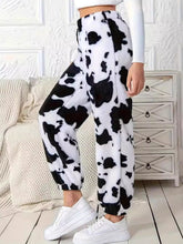 Load image into Gallery viewer, Fuzzy Cow Print Elastic Waist Pants
