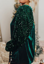 Load image into Gallery viewer, Sequin Notched Long Sleeve Blouse

