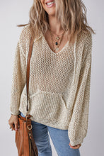Load image into Gallery viewer, Openwork Dropped Shoulder Hooded Knit Top
