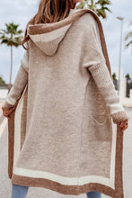 Load image into Gallery viewer, Pocketed Contrast Long Sleeve Hooded Cardigan
