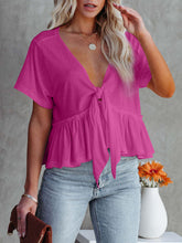 Load image into Gallery viewer, Tied Plunge Short Sleeve Blouse
