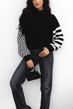 Load image into Gallery viewer, Striped &amp; Checkered Turtleneck Dropped Shoulder Sweater

