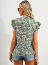 Load image into Gallery viewer, Ruffled Floral Notched Cap Sleeve Blouse
