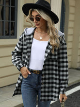 Load image into Gallery viewer, Drawstring Plaid Long Sleeve Hooded Jacket
