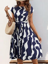 Load image into Gallery viewer, Tied Pleated Printed Cap Sleeve Dress
