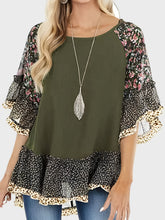 Load image into Gallery viewer, Full Size Frill Printed Round Neck Half Sleeve Blouse
