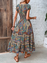 Load image into Gallery viewer, Smocked Printed Cap Sleeve Midi Dress
