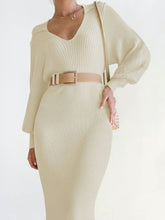 Load image into Gallery viewer, Tied Long Sleeve Wrap Sweater Dress
