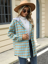 Load image into Gallery viewer, Drawstring Plaid Long Sleeve Hooded Jacket
