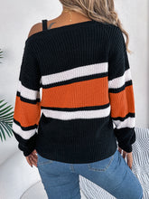 Load image into Gallery viewer, Color Block Asymmetrical Neck Long Sleeve Sweater
