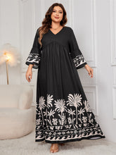 Load image into Gallery viewer, Plus Size Printed V-Neck Long Sleeve Maxi Dress
