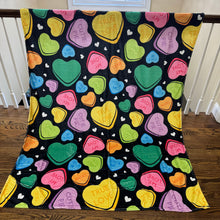 Load image into Gallery viewer, Blanket - Valentine’s Day - Conversation Hearts on Black - PREORDER
