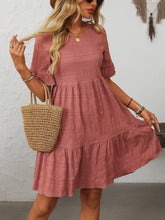 Load image into Gallery viewer, Mandy Ruffled Ruched Round Neck Half Sleeve Dress
