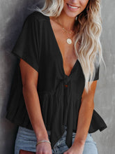 Load image into Gallery viewer, Tied Plunge Short Sleeve Blouse
