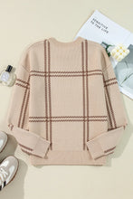 Load image into Gallery viewer, Plaid Round Neck Dropped Shoulder Sweater

