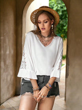 Load image into Gallery viewer, Plus Size Lace Detail V-Neck Three-Quarter Sleeve Blouse
