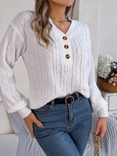 Load image into Gallery viewer, Cable-Knit V-Neck Long Sleeve Sweater
