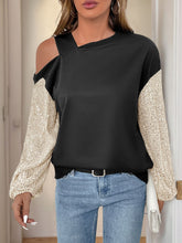 Load image into Gallery viewer, Perfee Sequin Asymmetrical Neck Long Sleeve Sweatshirt
