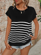 Load image into Gallery viewer, Striped Round Neck Short Sleeve Knit Top
