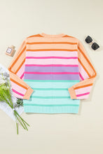 Load image into Gallery viewer, Contrast Striped Round Neck Long Sleeve Knit Top
