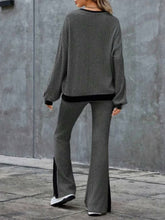 Load image into Gallery viewer, Contrast Round Neck Long Sleeve Top and Bootcut Pants Set
