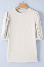 Load image into Gallery viewer, Rhinestone Pearl Detail Round Neck Puff Sleeve Top
